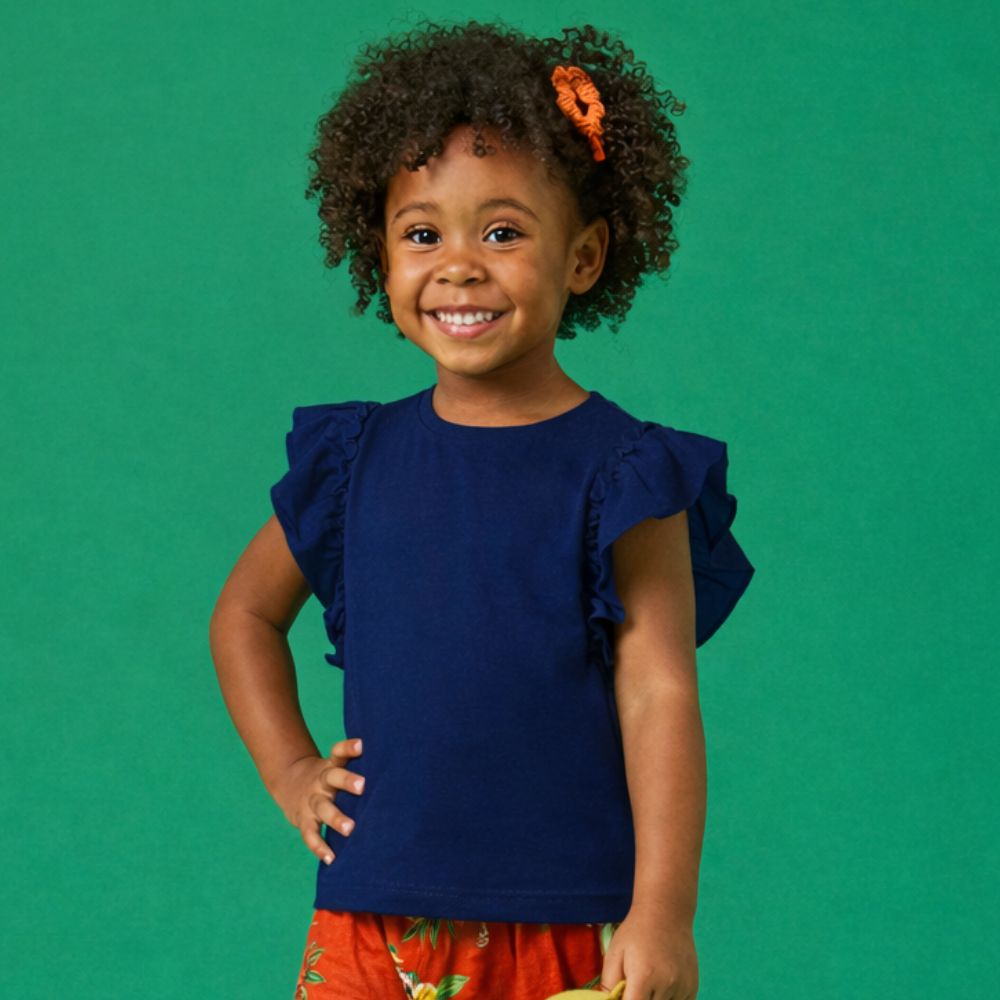 Blusa Toddler Menina Babados Azul Escuro