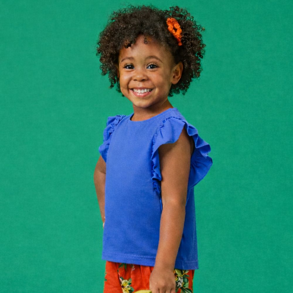 Blusa Toddler Menina Babados Azul