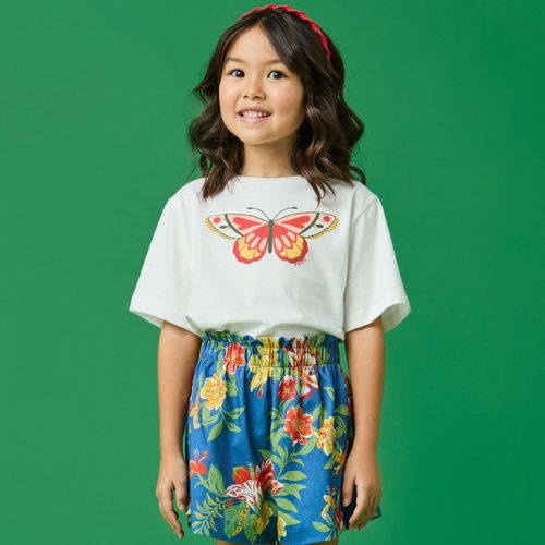 Camiseta Infantil Menina Borboleta Off-White