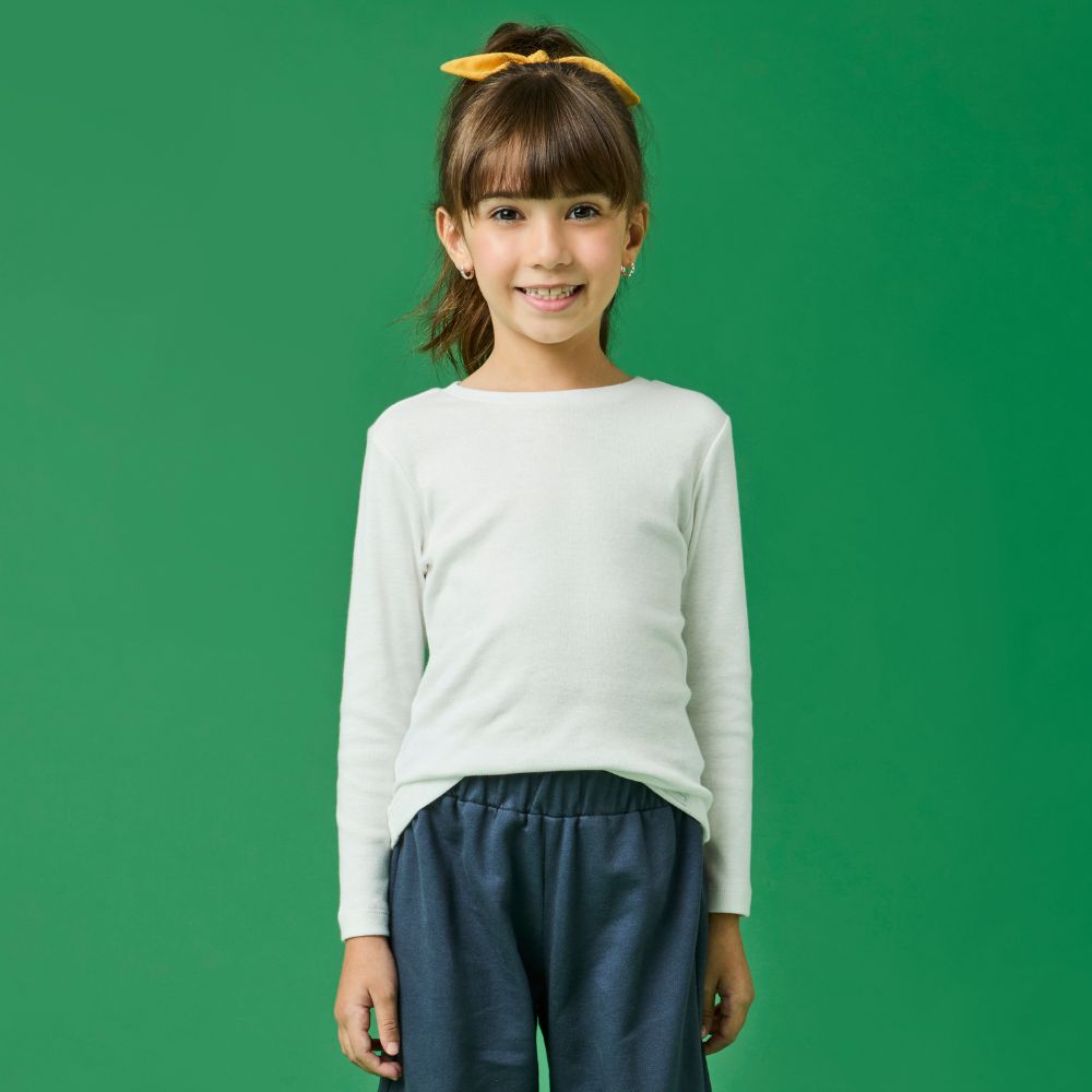 Camiseta Infantil Menina Rib ML Off-White