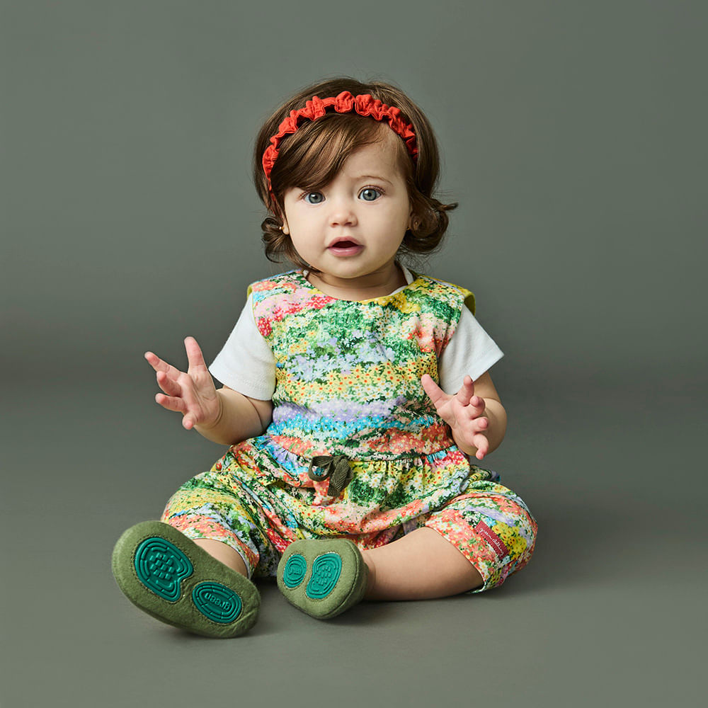 Macacão Bebê Menina Florido Amarelo