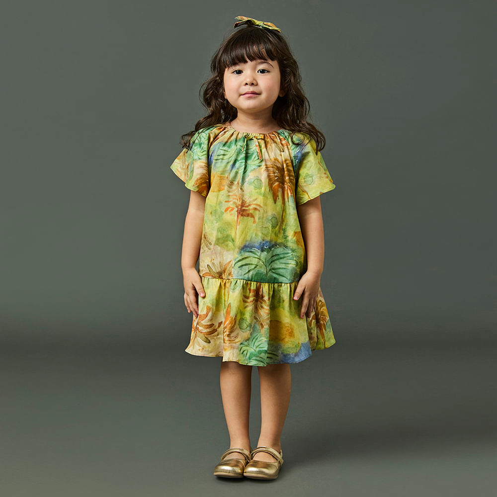 Vestido Toddler Menina Paisagem Verde