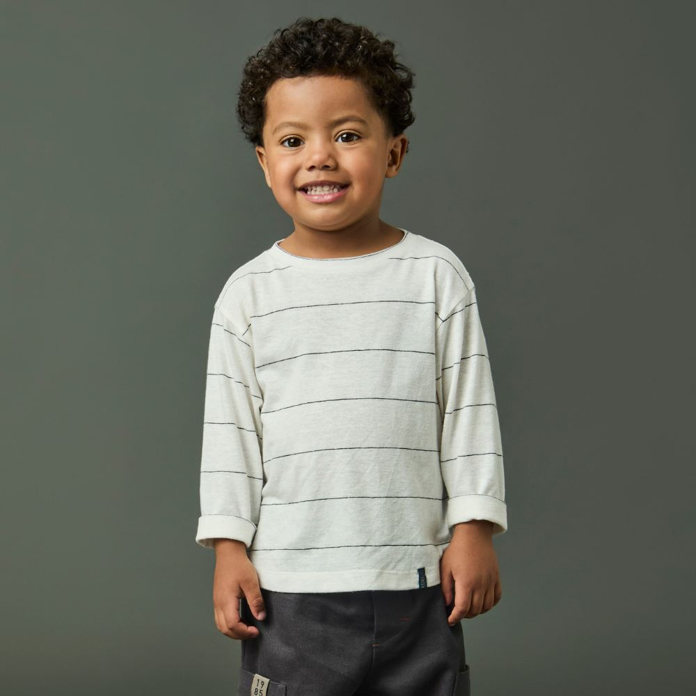 Camiseta Toddler Menino Listrado Natural ML Off-White