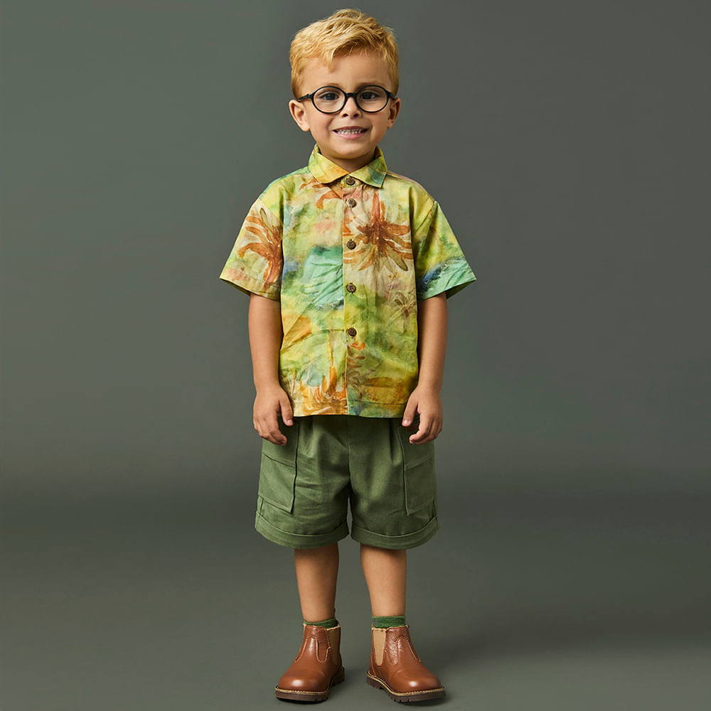 Bermuda Toddler Menino Sarja Side Pockets Verde