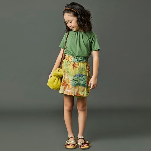 Short Saia Infantil Menina Paisagem Verde