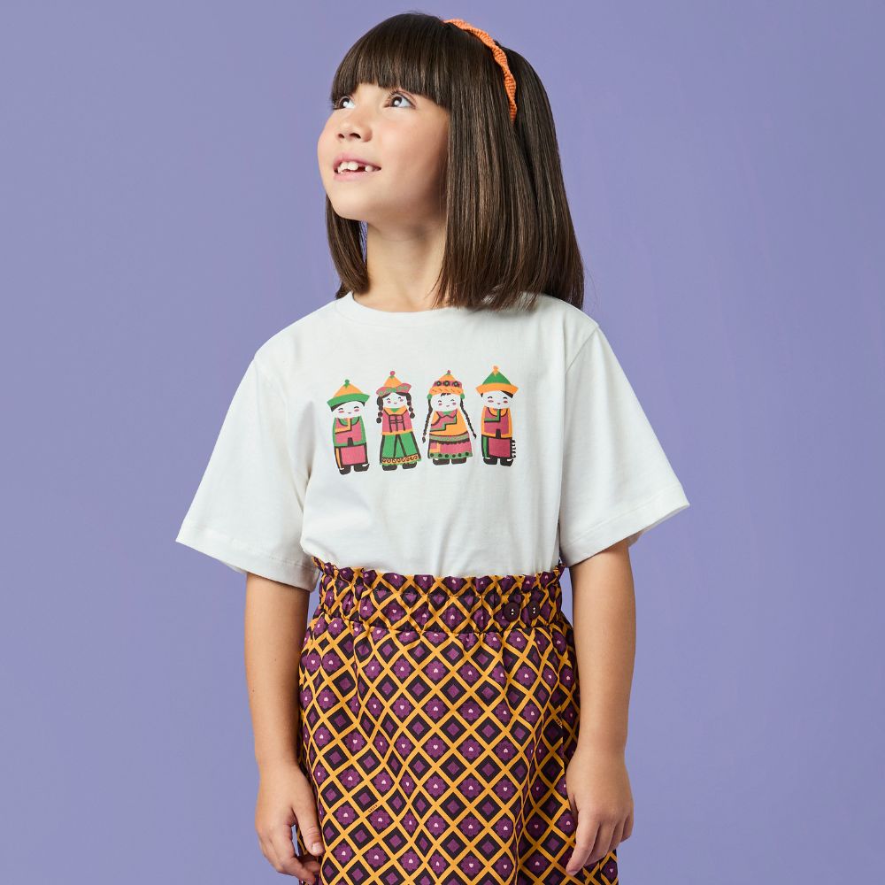 Camiseta Infantil Menina Mongólia Off-White