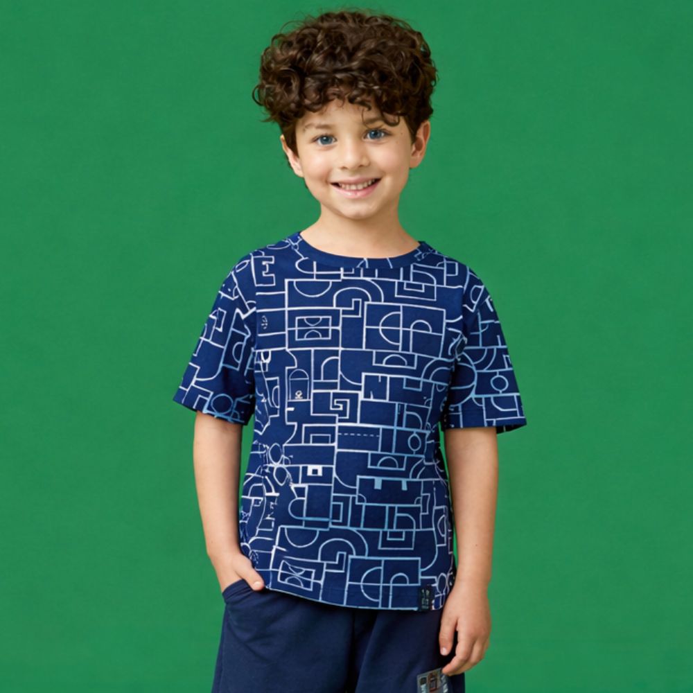 Camiseta Infantil Menino Quadras Azul