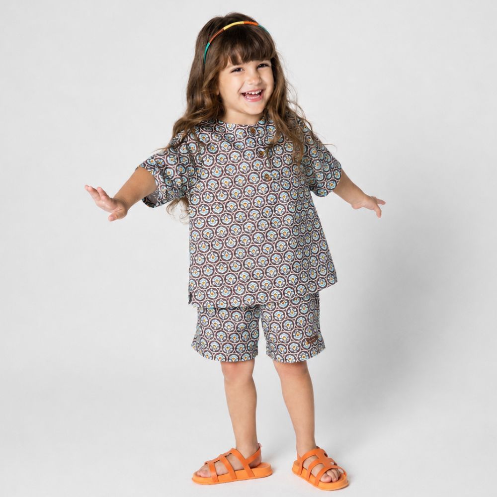 Conjunto Toddler Menina Bata Safari Azul