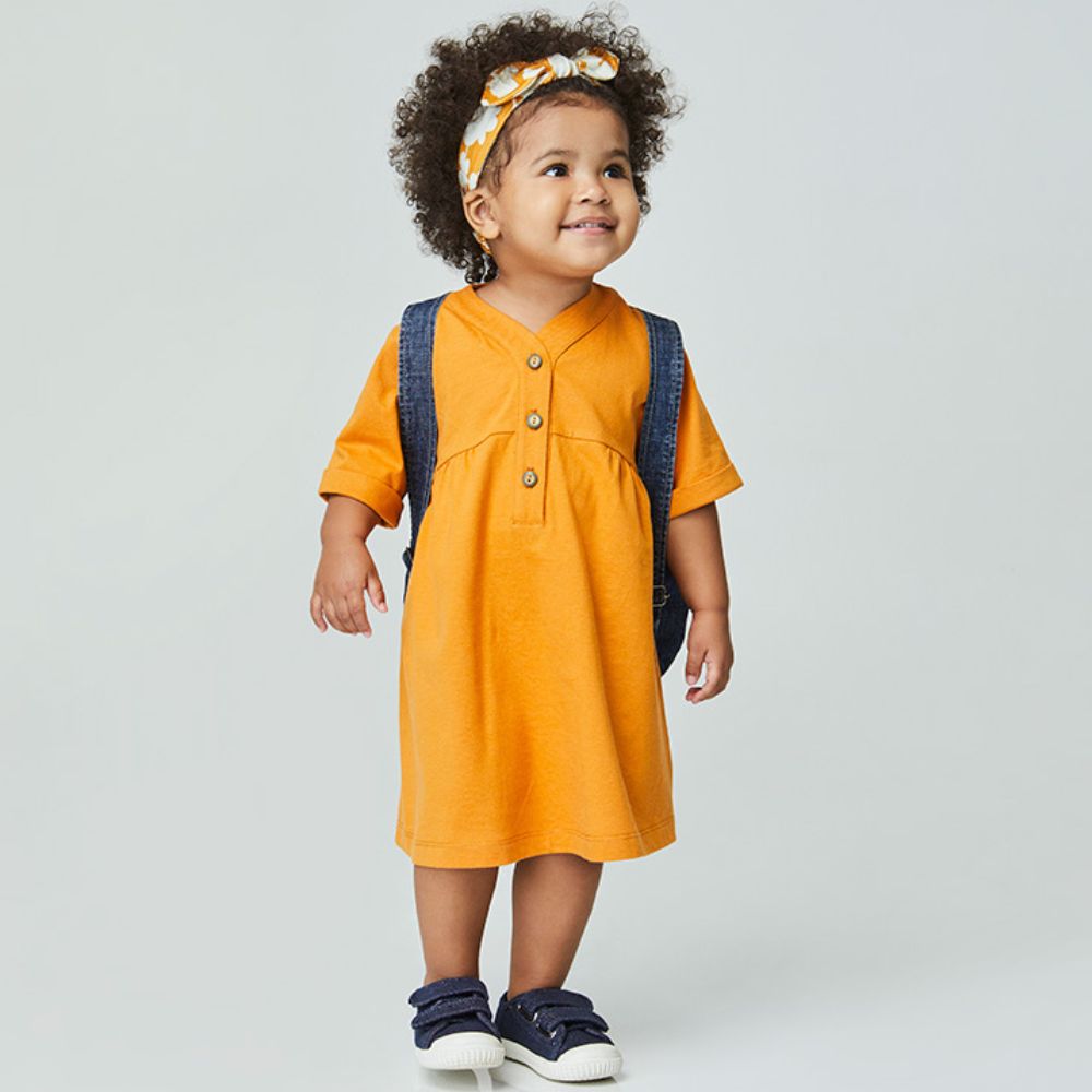 Vestido Toddler Menina Outono Amarelo