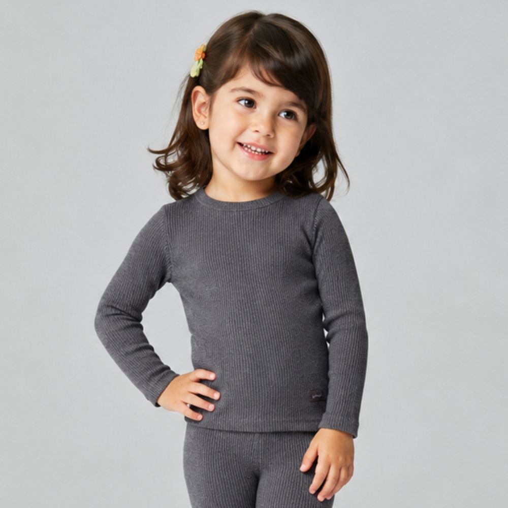 Blusa Toddler Menina Plissada Careca Manga Longa Cinza