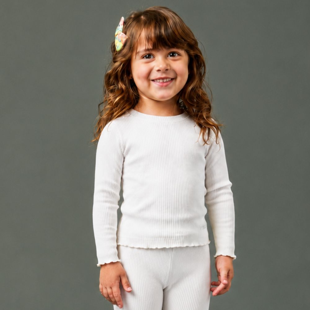 Blusa Toddler Menina Plissado Careca ML Off-White