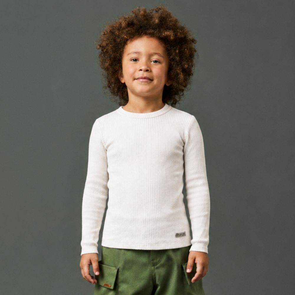 Blusa Infantil Unissex Plissada Careca ML Off-White