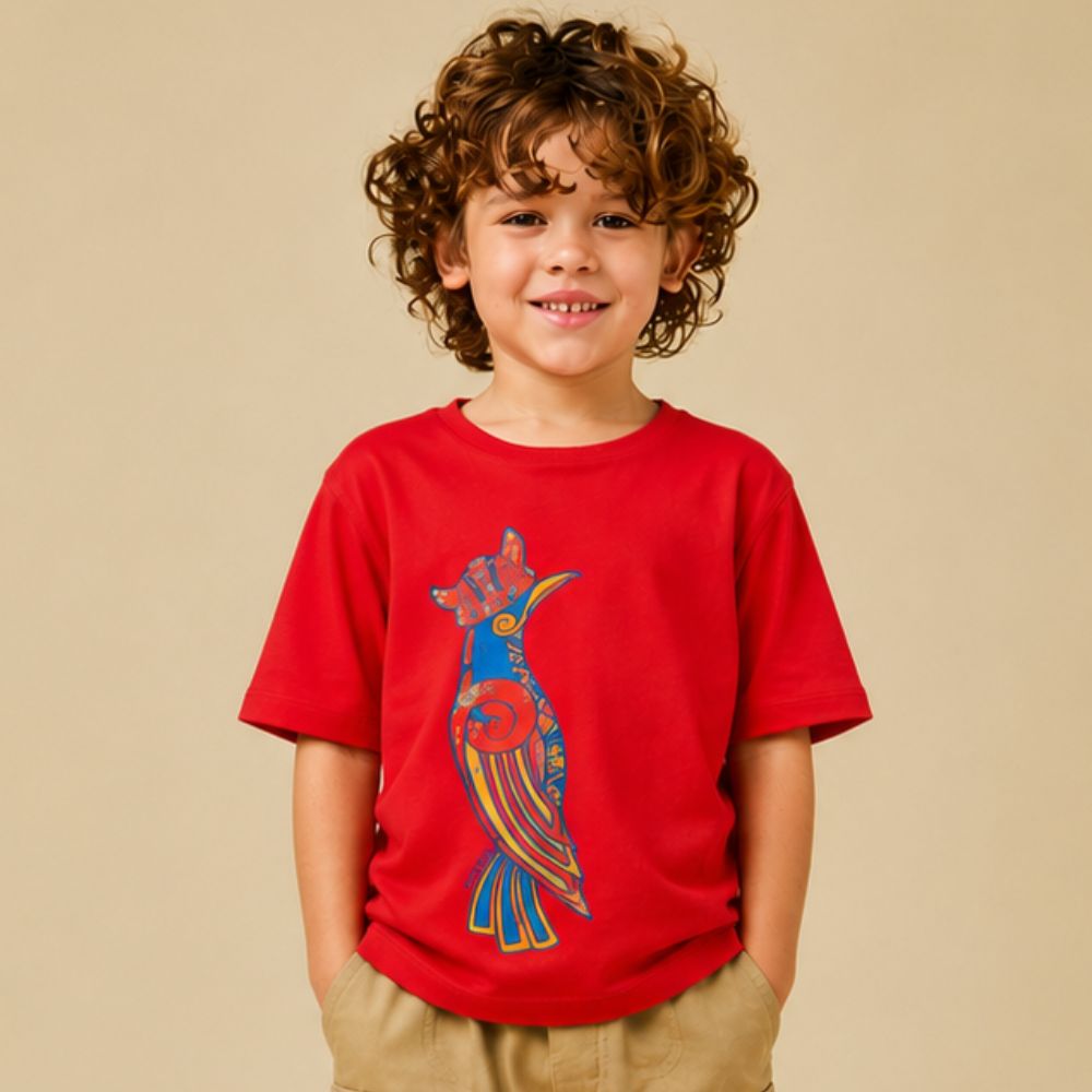 Camiseta Infantil Menino Pássaro do Norte Vermelha