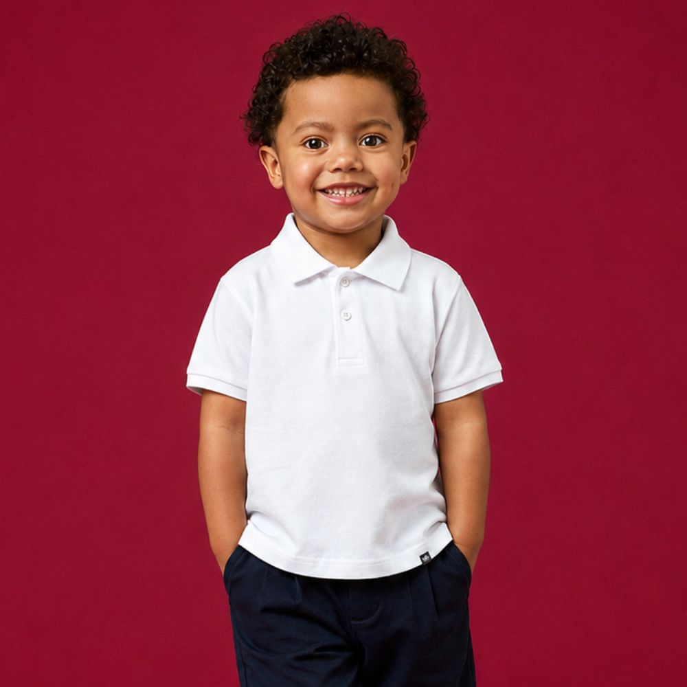 Polo Toddler Menino Piquet Confort Branca