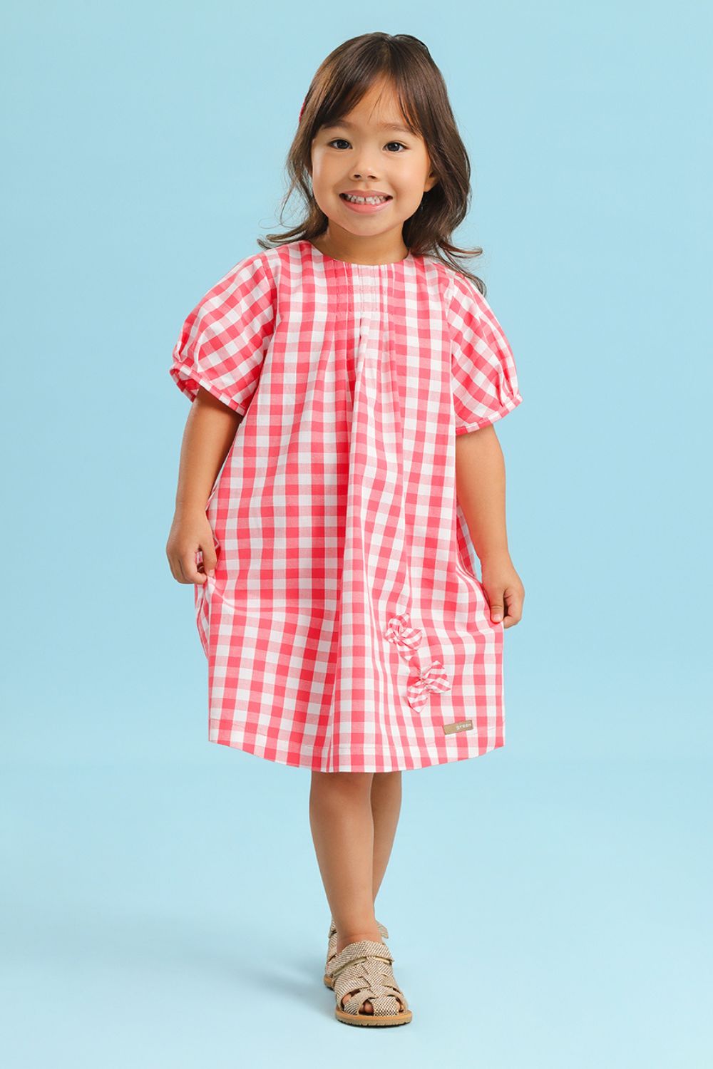 Vestido Toddler Menina Xadrez Vichy Vermelho