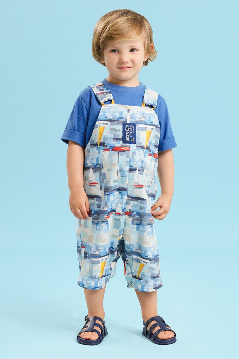 Jardineira Toddler Menino Mônaco Azul