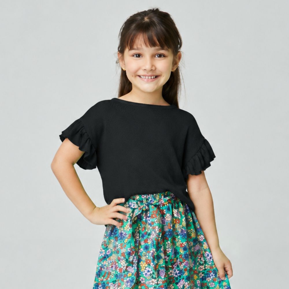 Blusa Infantil Menina Jardim Preta