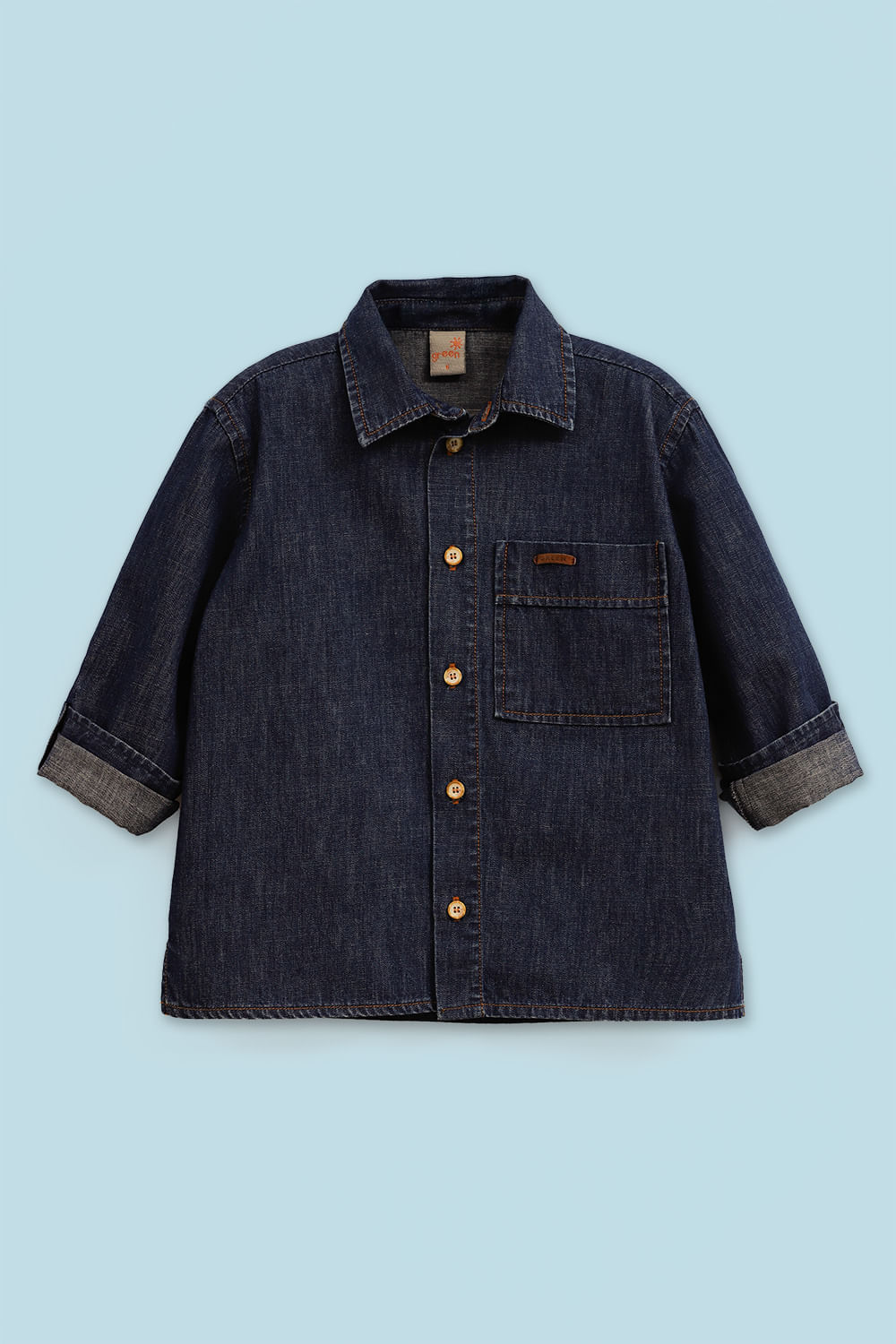 Camisa Infantil Menino Jeans Manga Longa Azul Escuro