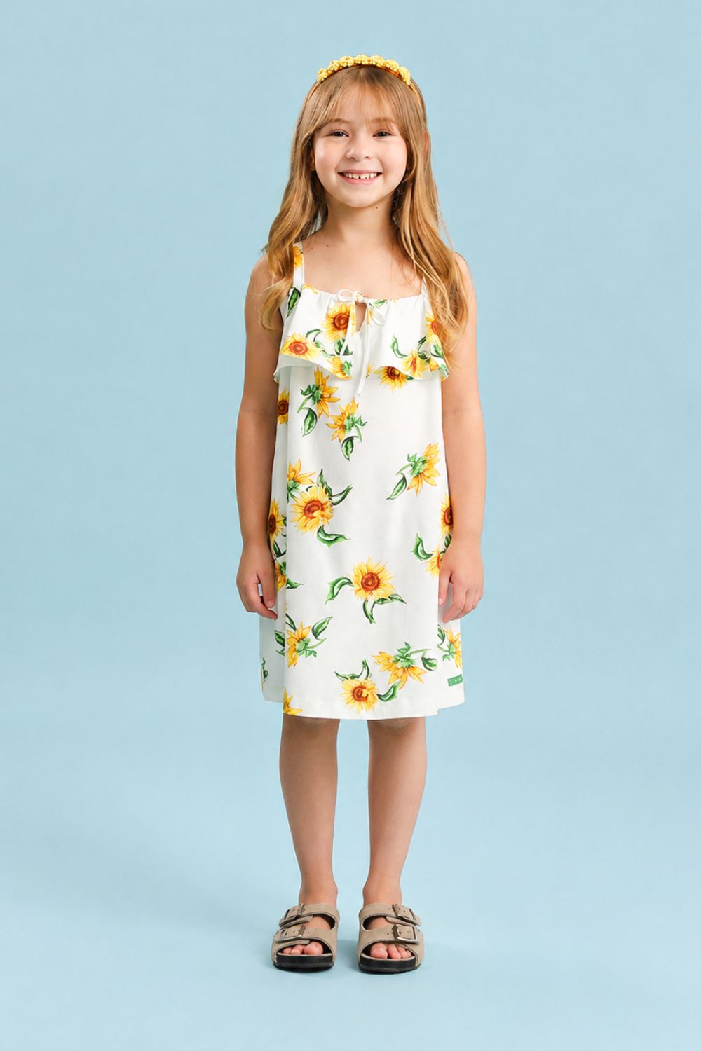 Vestido Infantil Menina Girassol Off White
