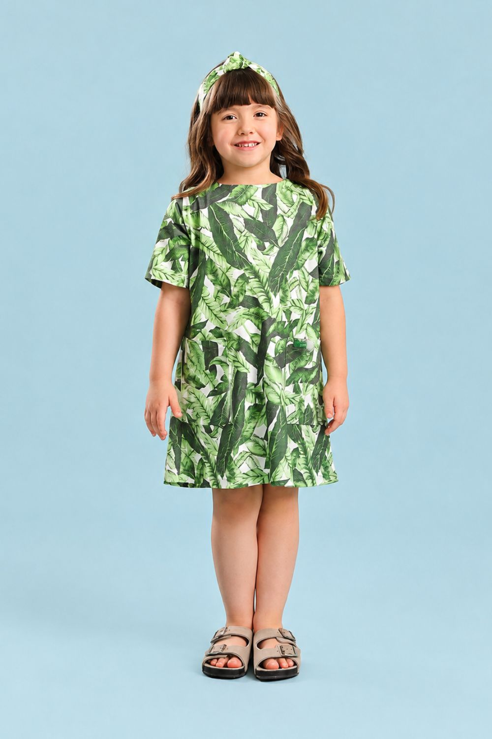 Vestido Infantil Menina Tropicália Verde