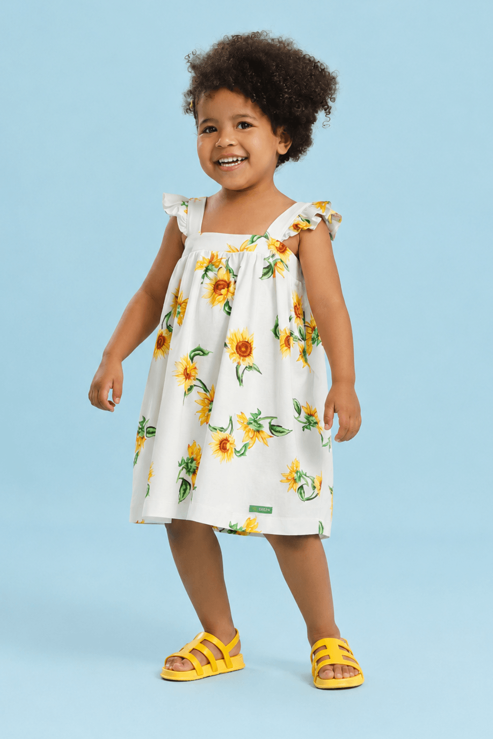 Vestido Toddler Menina Girassol Off White