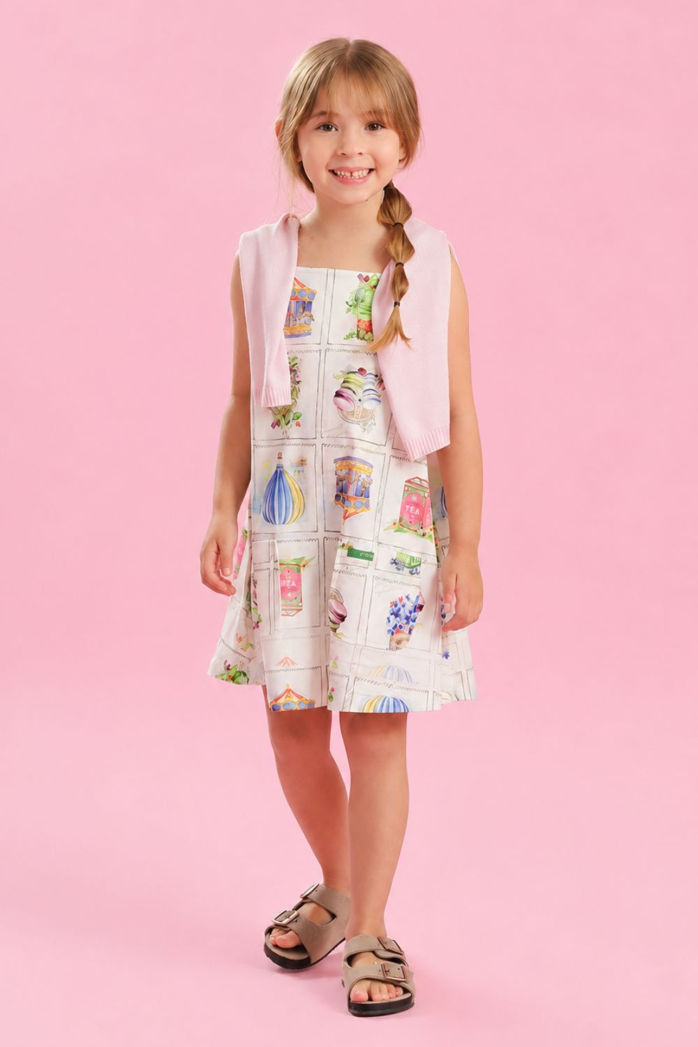 Vestido Infantil Menina Jardim de Chá Off White